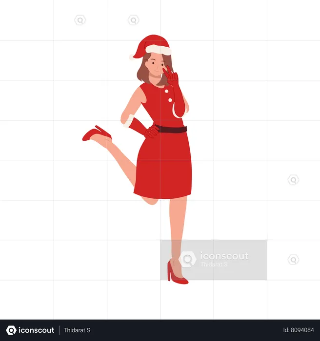 Smiling Young Woman in Santa Claus Costume, Beautiful Girl in Santa Claus Outfit,  Illustration