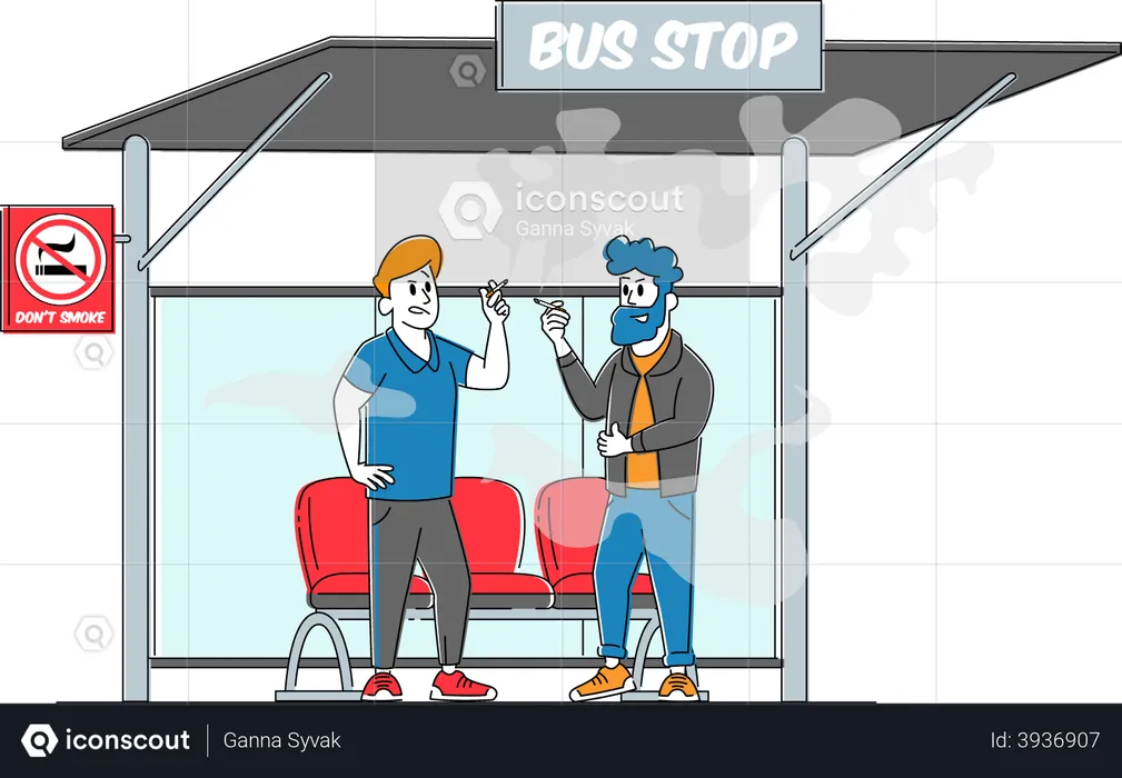 Smoking in Bus Stop  Illustration
