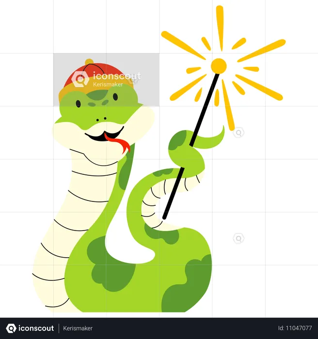 Snake Playing with Fireworks  Illustration