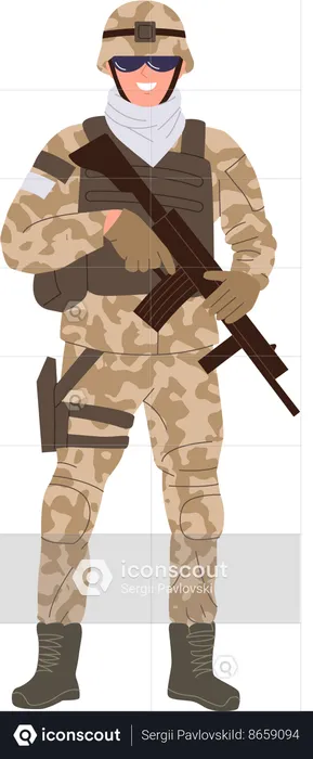 Sniper man wearing military camouflage and bulletproof vest holding riffle  Illustration