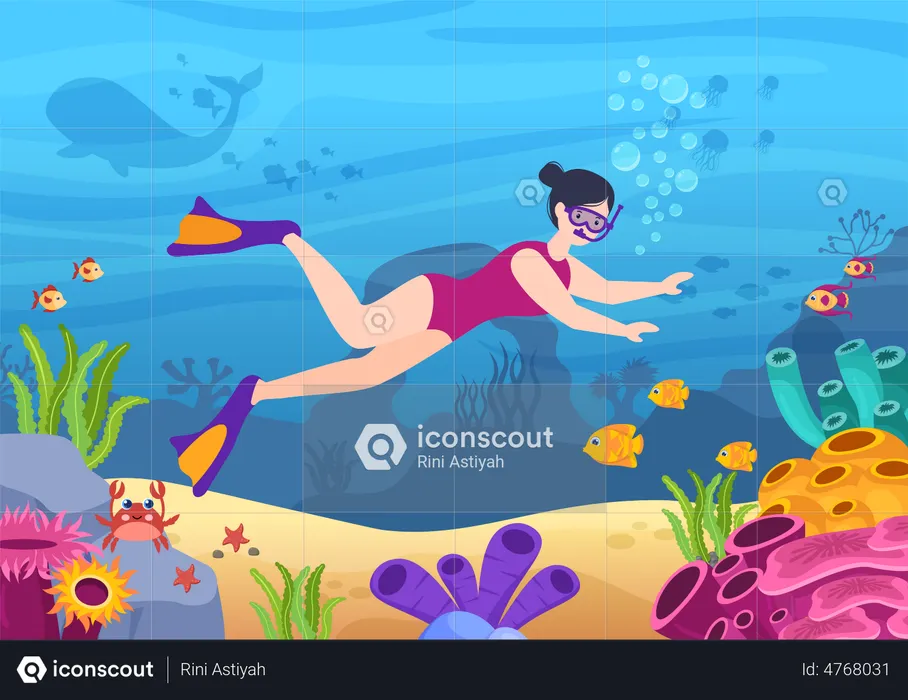 Snorkeling Girl  Illustration
