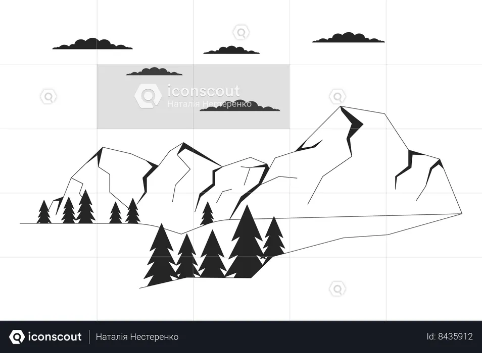 Snow-capped mountain surrounded by evergreen  Illustration