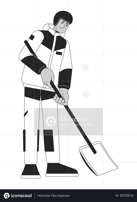 Snow mountain rescuer shoveling out  Illustration