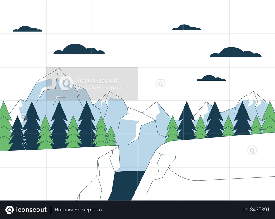 Snowboard jump area mountainside  Illustration
