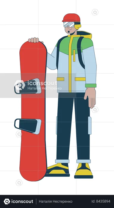 Snowboarder em pé com capacete  Ilustração
