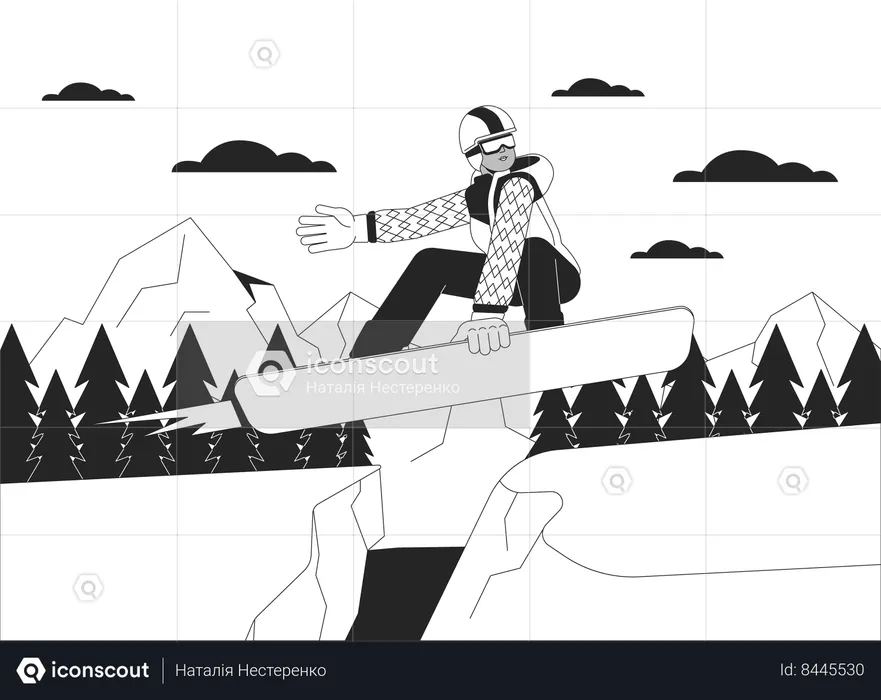 Snowboarder jumping on mountain slope  Illustration