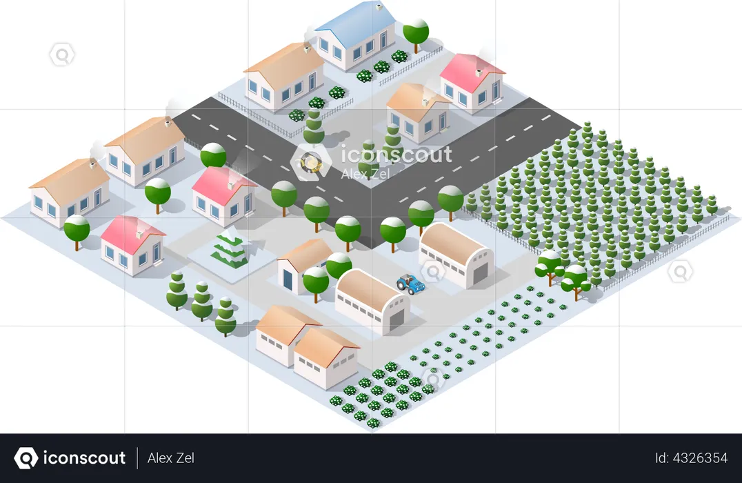 Snowfall in city  Illustration