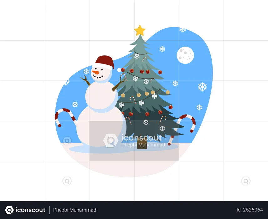 Snowman and Christmas tree  Illustration
