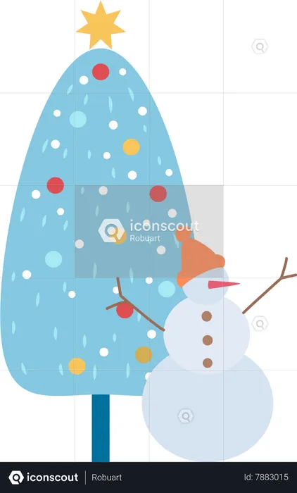Snowman and Christmas Tree  Illustration