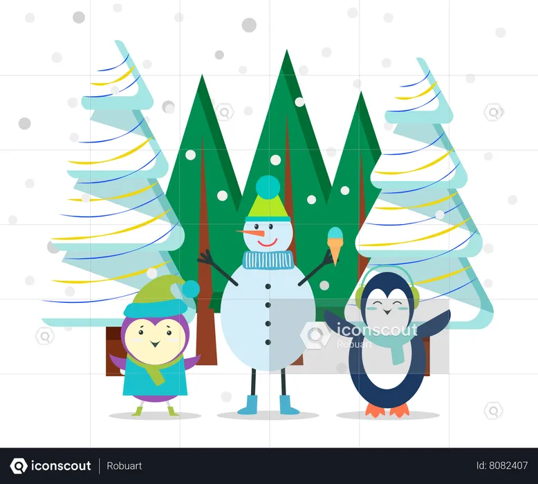 Snowman And Penguin  Illustration