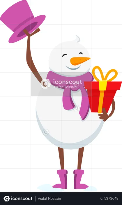 Snowman holding gift  Illustration