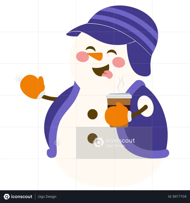 Snowman Holding Hot Cup Coffee  Illustration