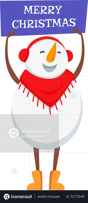 Snowman holding merry christmas board  Illustration