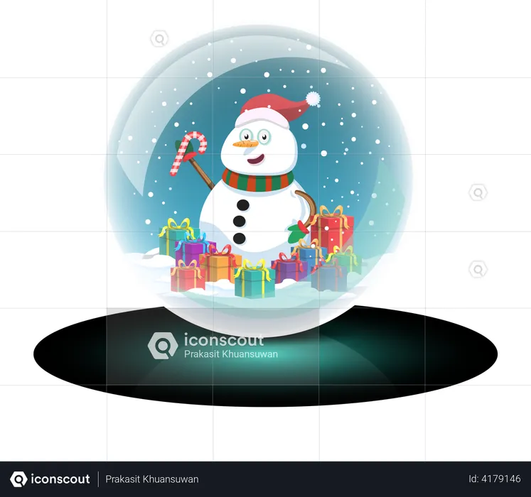 Snowman In Crystal ball  Illustration
