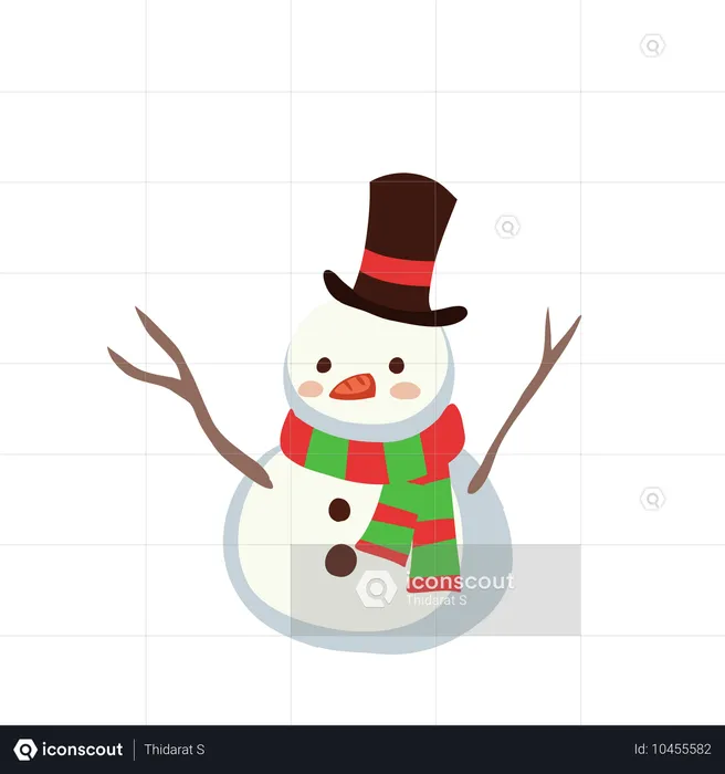 Snowman made from fresh snowfall  Illustration