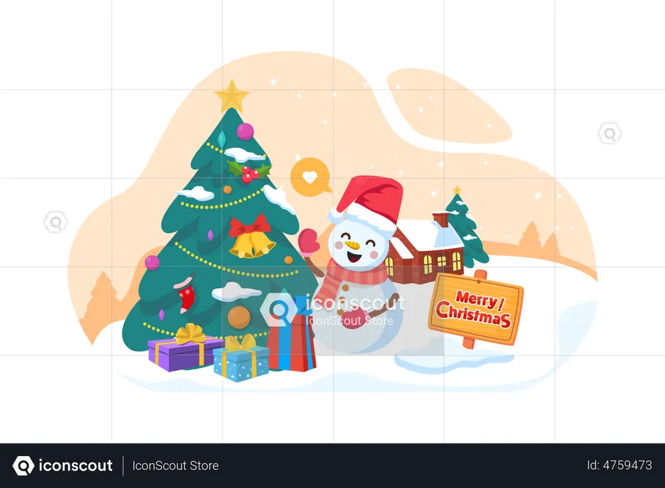 Snowman wishing Merry Christmas  Illustration