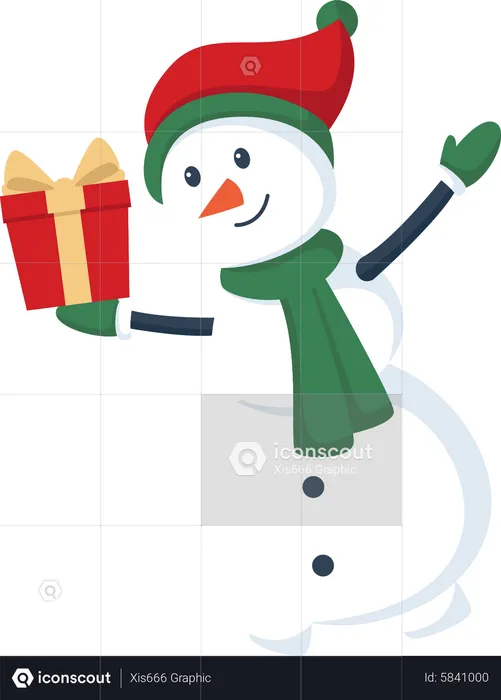 Snowman with Christmas Gift  Illustration