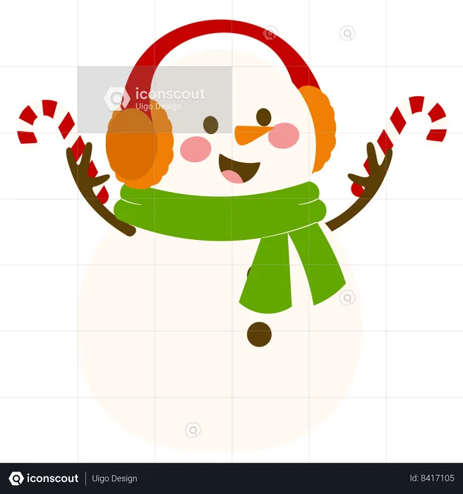 Snowman With Earphones And Candy Cane  Illustration