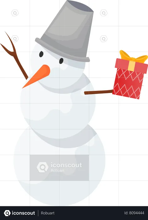 Snowman with Gift Box  Illustration