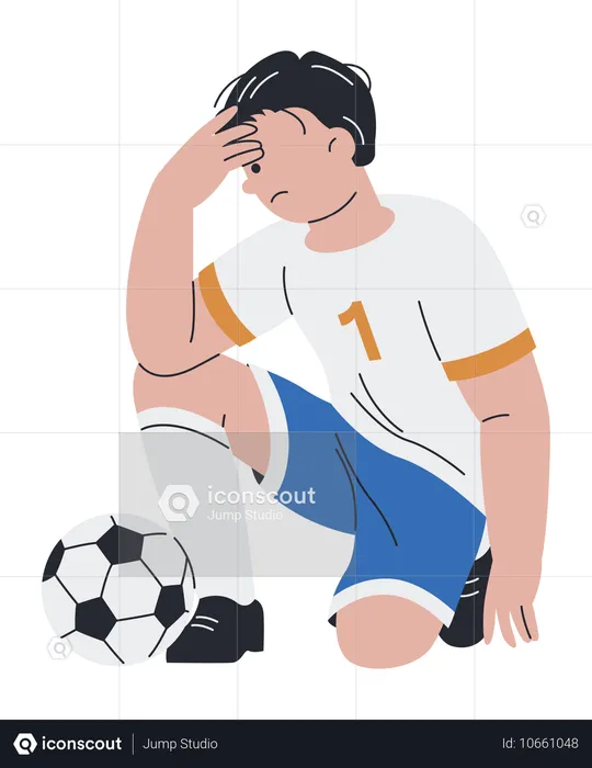 Soccer Player Sad in Front of Ball Defeated Eliminated  Illustration