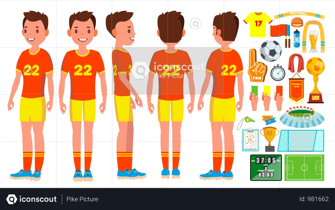 Soccer Player With Different Objects  Illustration