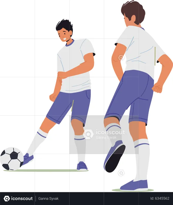 Soccer players kicking ball  Illustration