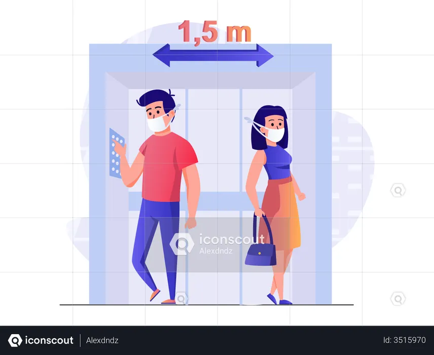 Social distance in elevator  Illustration