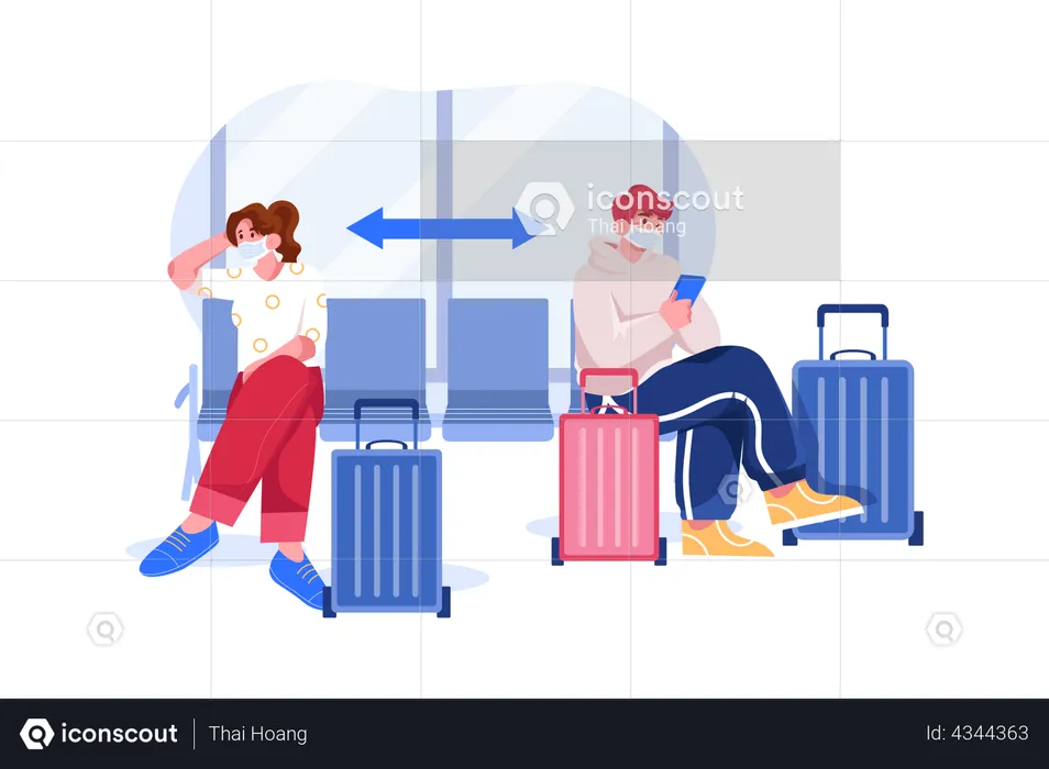 Social Distancing at Airport  Illustration