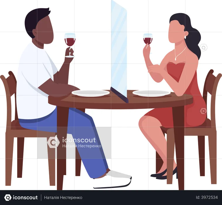 Social distancing screen between couple on date  Illustration