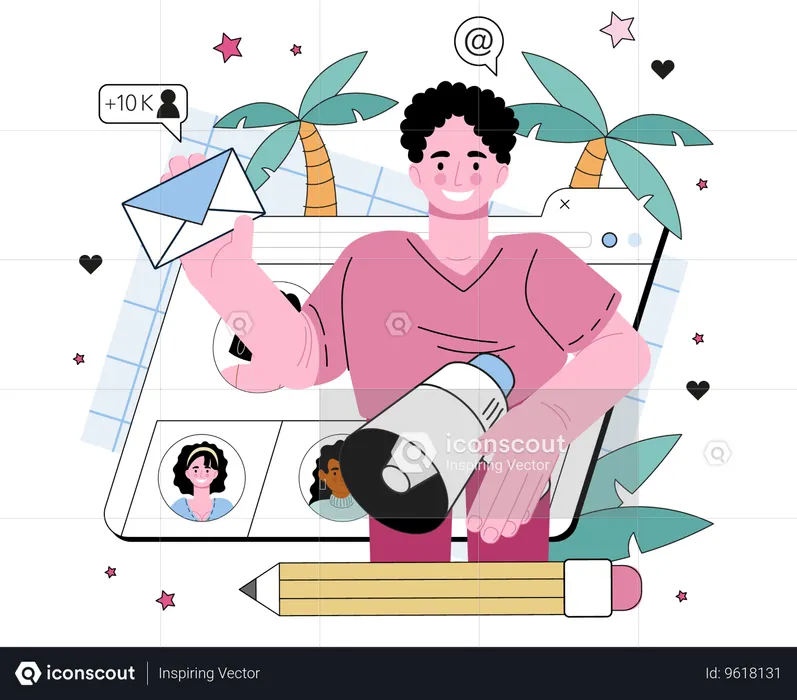 Social influencer encourages public to follow his post  Illustration