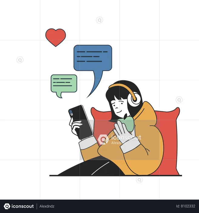 Social media addicted girl  Illustration