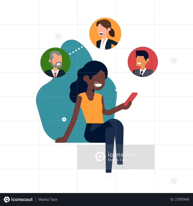 Social media and connectivity with African woman  Illustration
