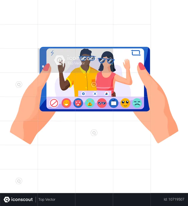 Social-Media-App mit glücklichem Paar in Brille  Illustration