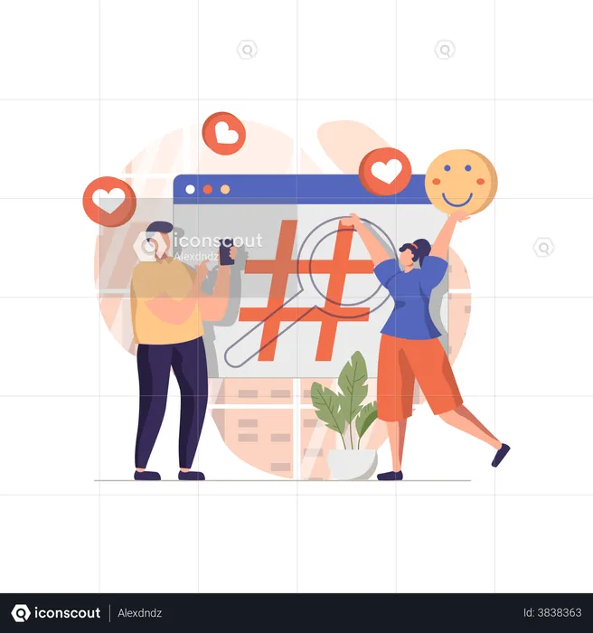 Social media hashtag promotion  Illustration