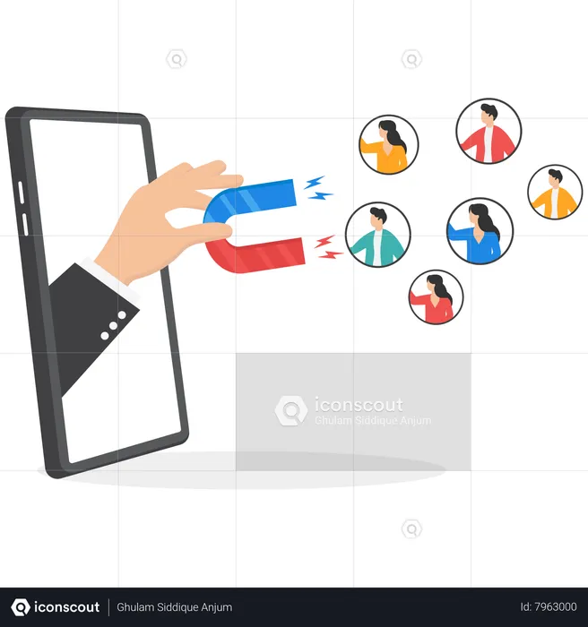 Social media holding magnet to Retention clients with a magnet  Illustration