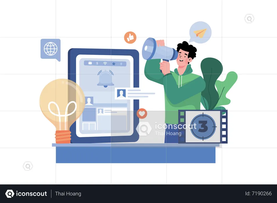 Social media manager create and manage social media campaign  Illustration