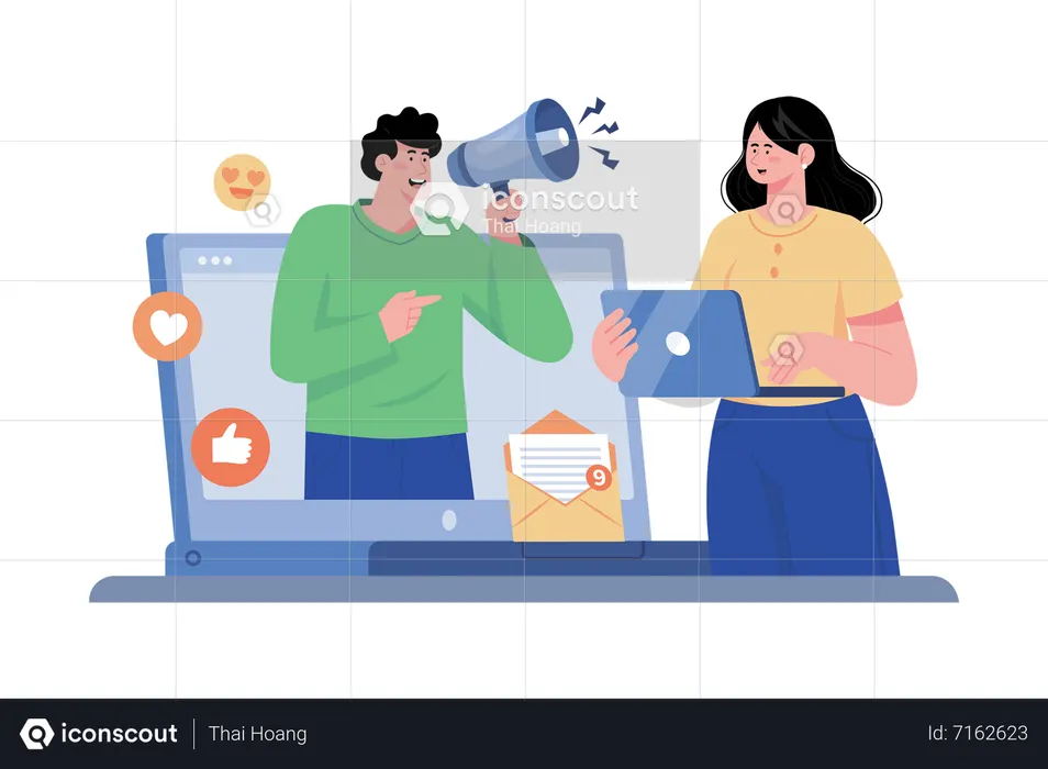Social media manager creating a social media marketing plan  Illustration