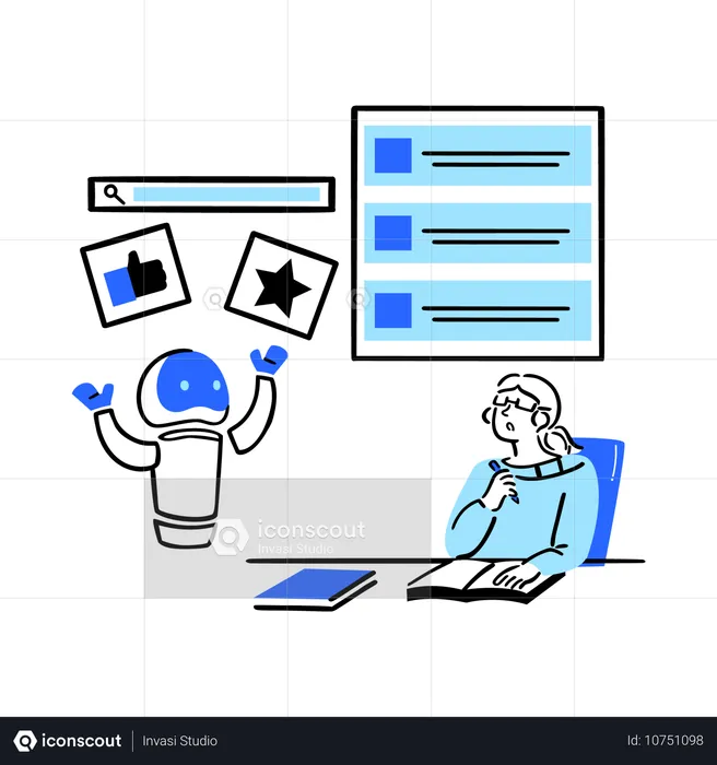 Social media manager using AI support  Illustration