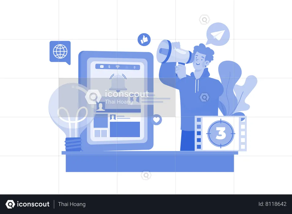 Social media managers create and manage campaigns  Illustration