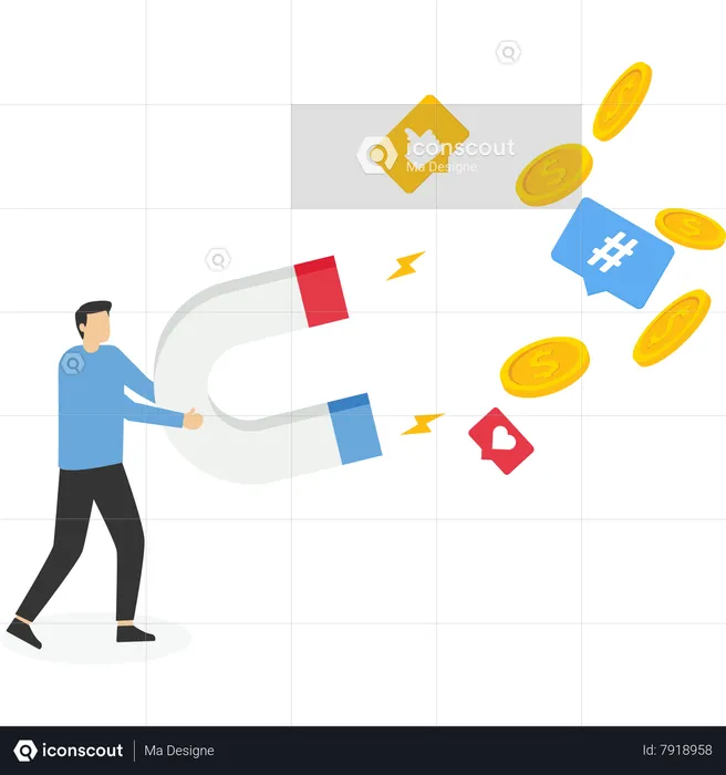 Social media posting to increase popularity getting coins  Illustration