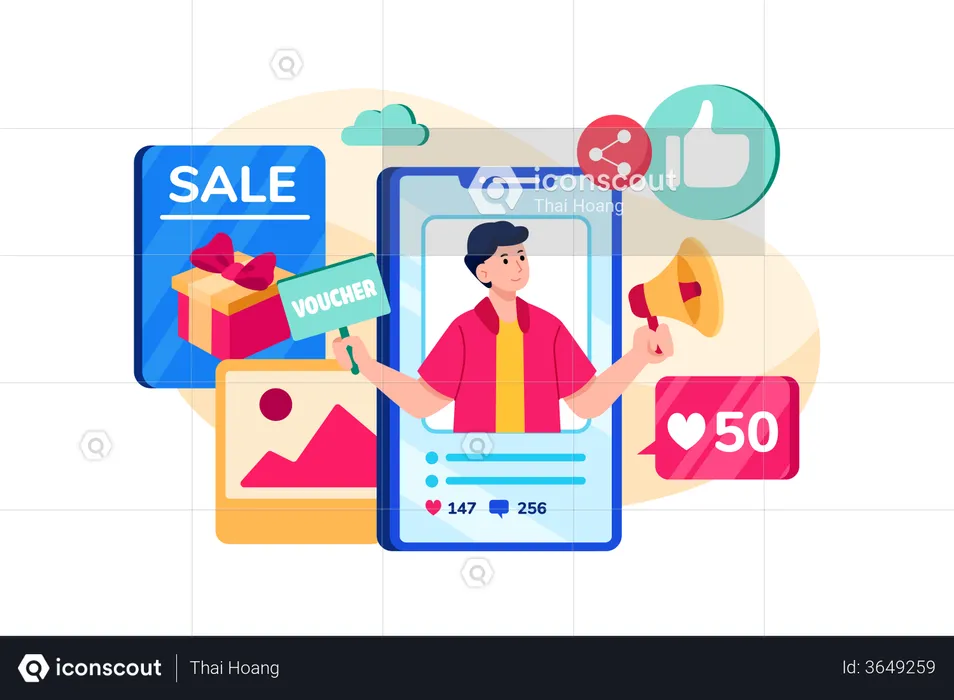 Social Media Promotion For Offline Store  Illustration