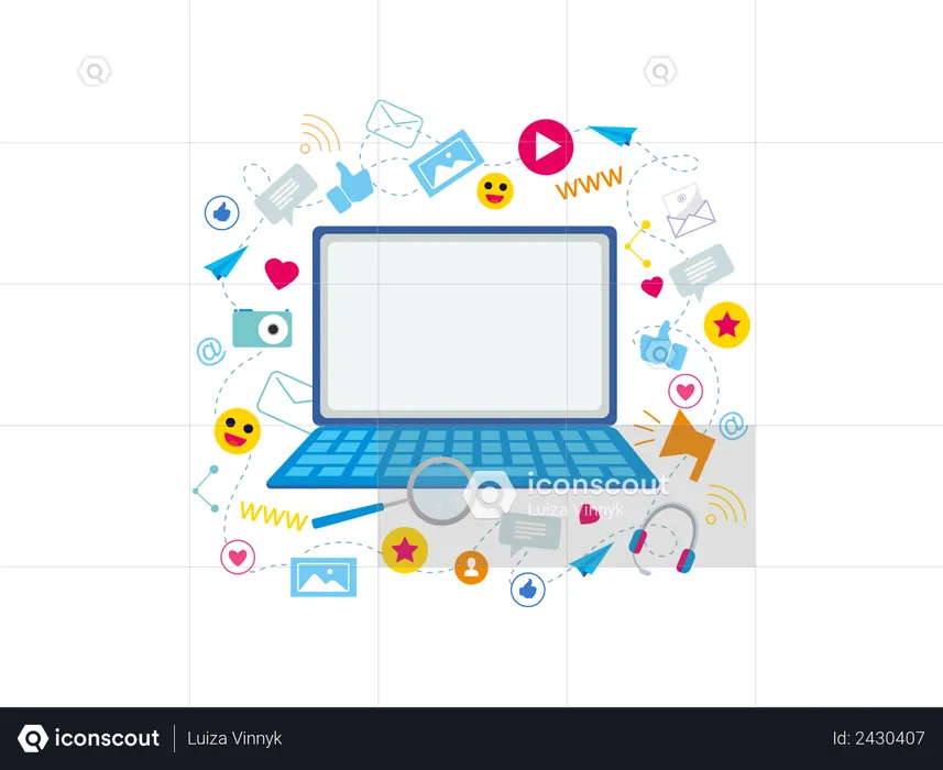 Social media use on laptop  Illustration
