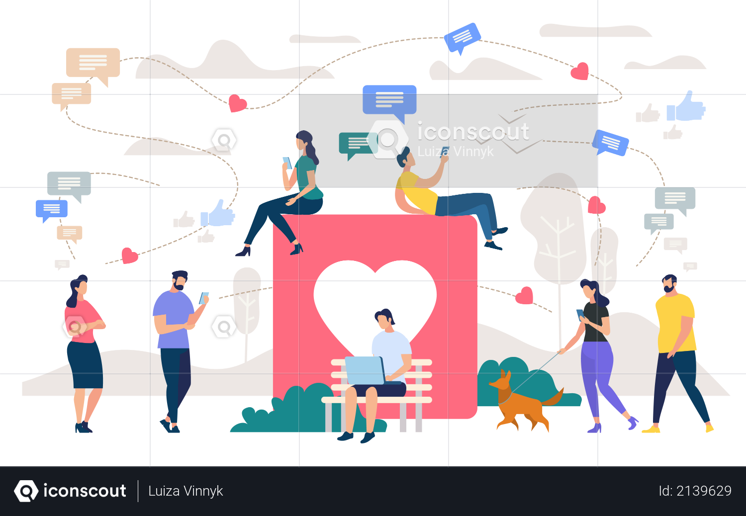 Social Network Community, Digital Marketing Illustration