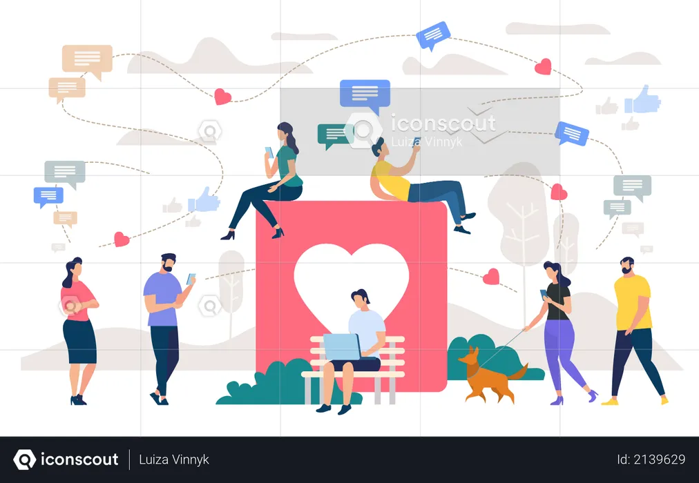 Social Network Community, Digital Marketing  Illustration