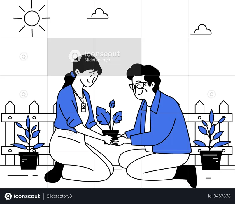 Social worker care for Plants With Elderly Person  Illustration