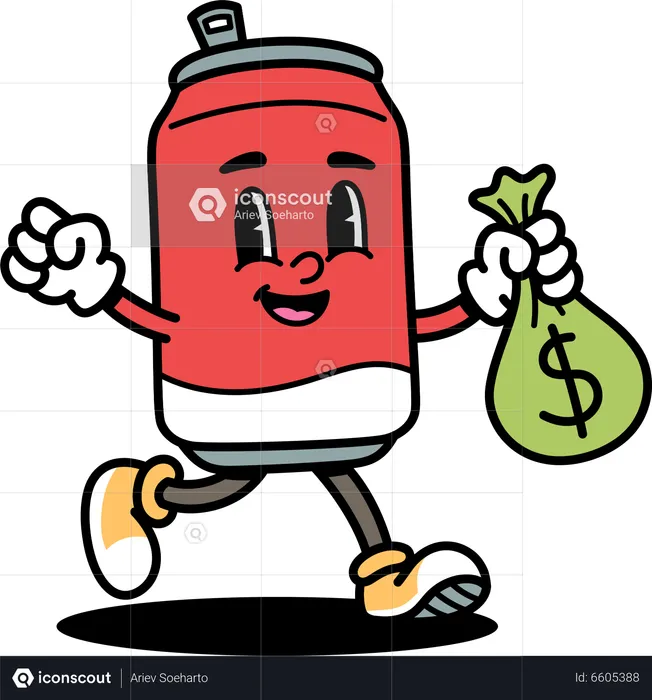 Soda can holding money bag  Illustration