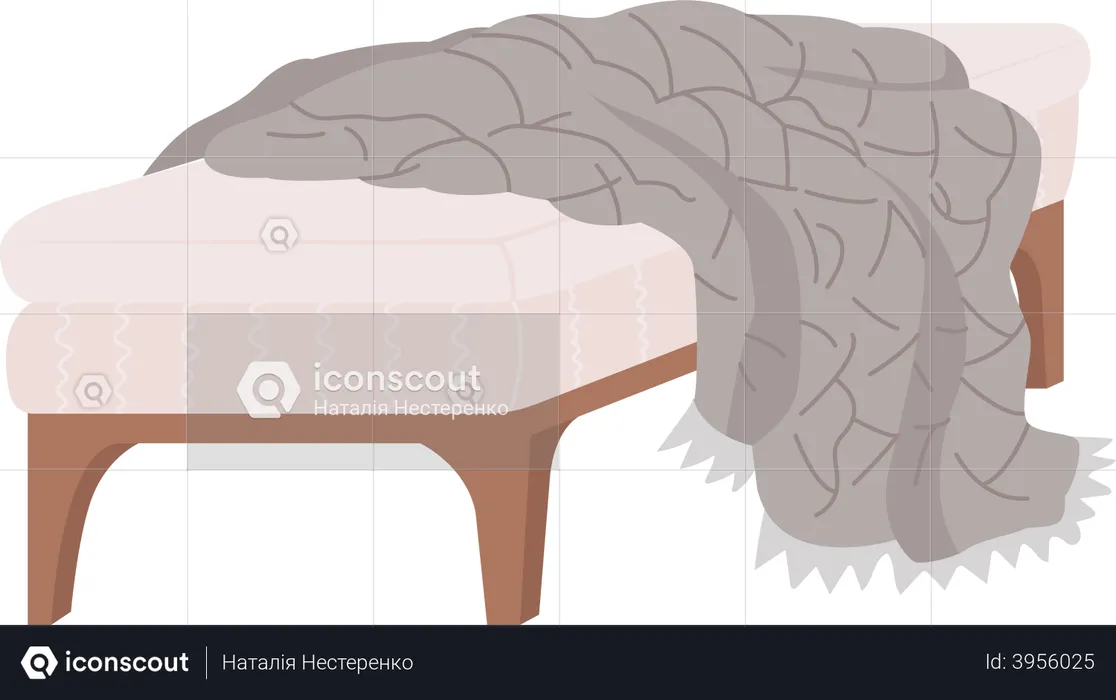 Sofá cinza aconchegante com cobertor  Ilustração