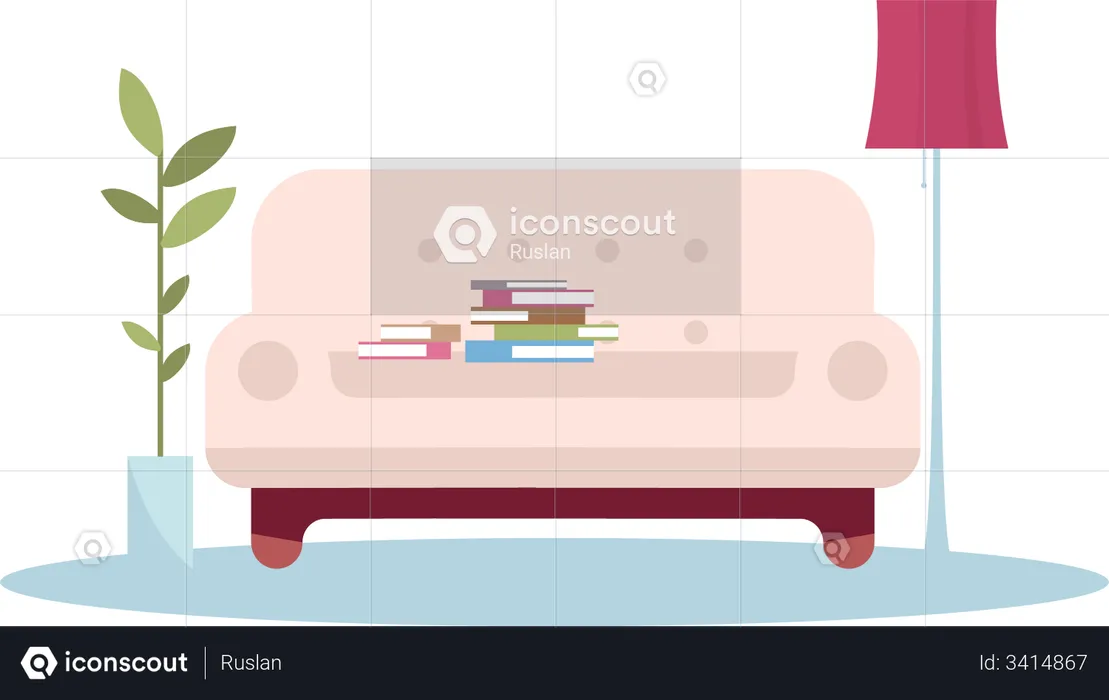 Sofa with book pile  Illustration