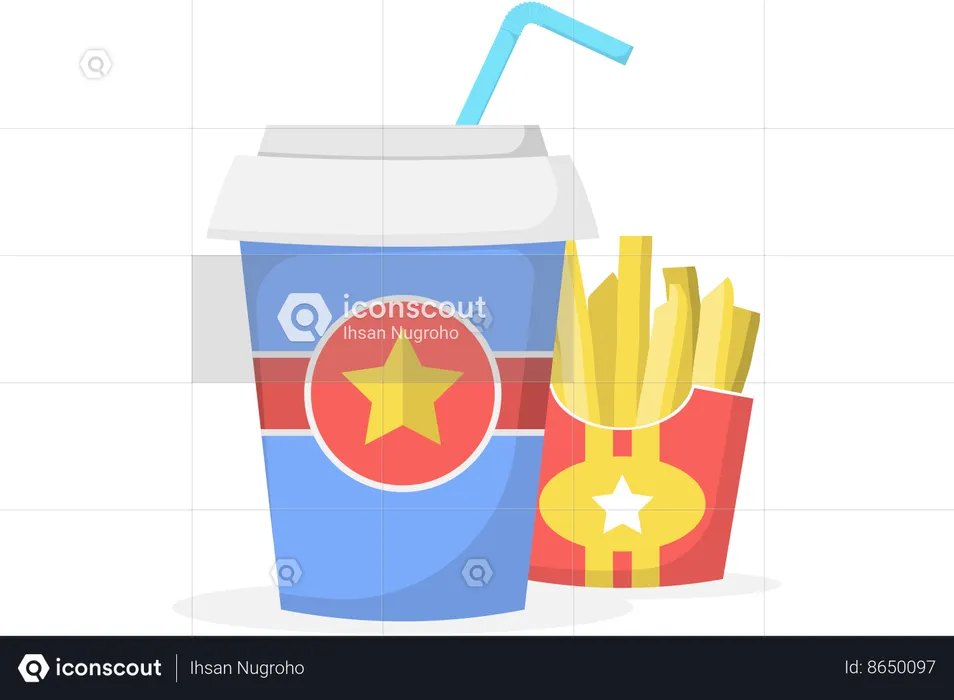 Soft drink and french fries  Illustration