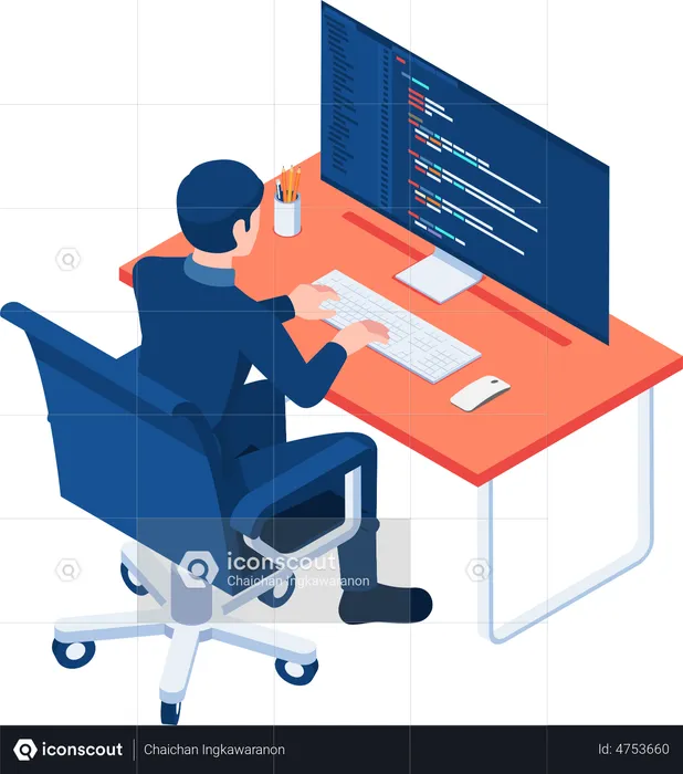Software Developer Coding on PC  Illustration
